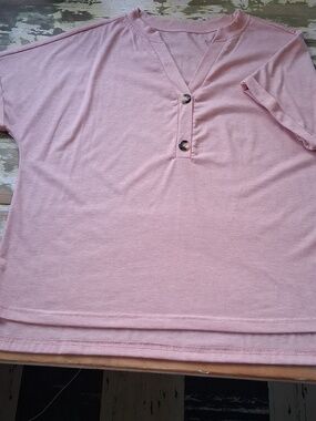 Light Pink Short Sleeve Henley Top